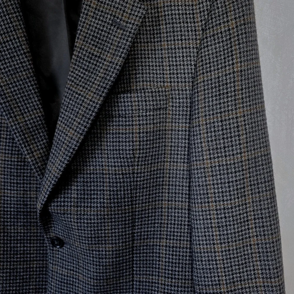 Jos A Bank Mens 40R Houndstooth Wool Blazer Sport Coat 2 Button Brown Gray Green